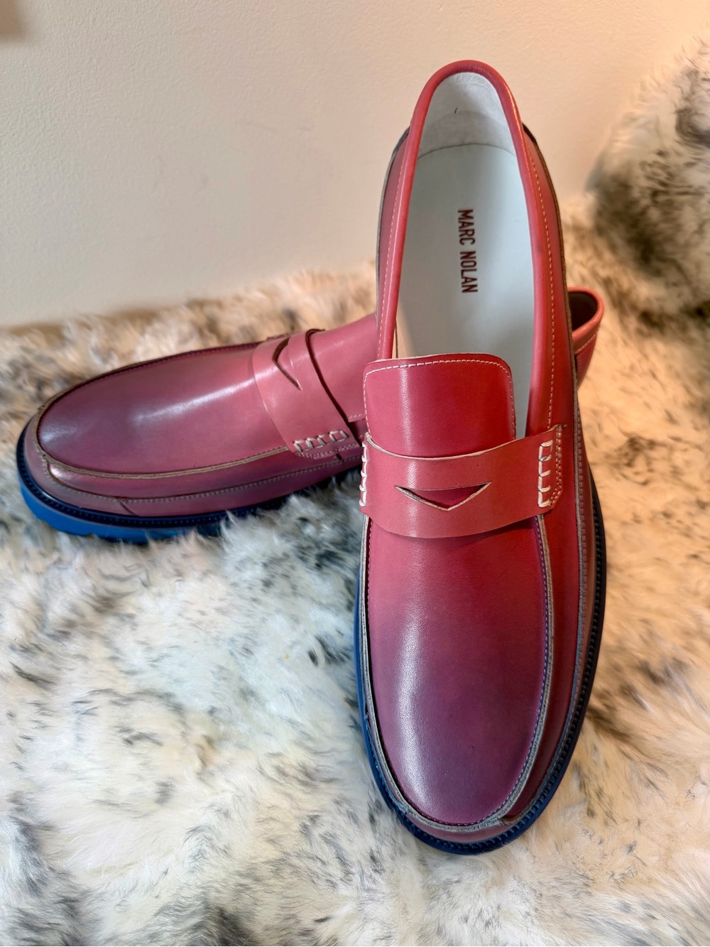 Marc Nolan Mauve and Blue Ombré Leather Penny Loafers